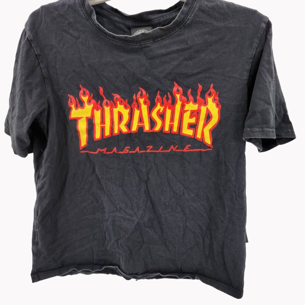 Thrasher Magazine Mens Small Black Flame Logo Graphic T Shirt 100% Cotton